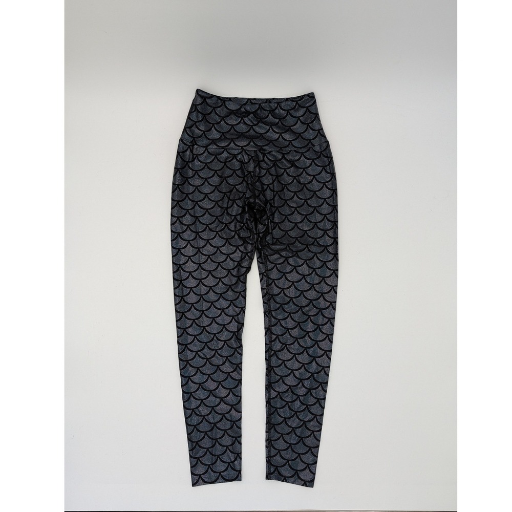 ROX11E Mermaid Scale Leggings Shiny Black Glitter Athleisure Women's Size L‎